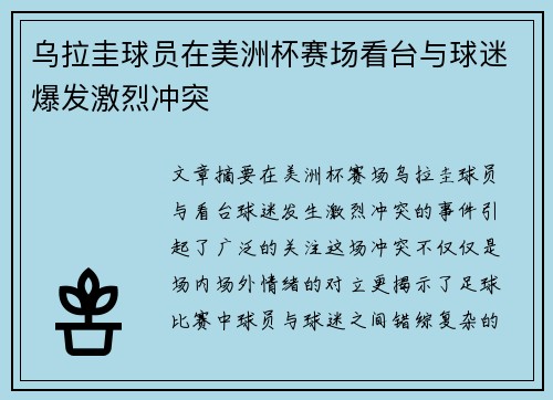 乌拉圭球员在美洲杯赛场看台与球迷爆发激烈冲突 乌拉圭球员在美洲杯赛场看台与球迷爆发激烈冲突